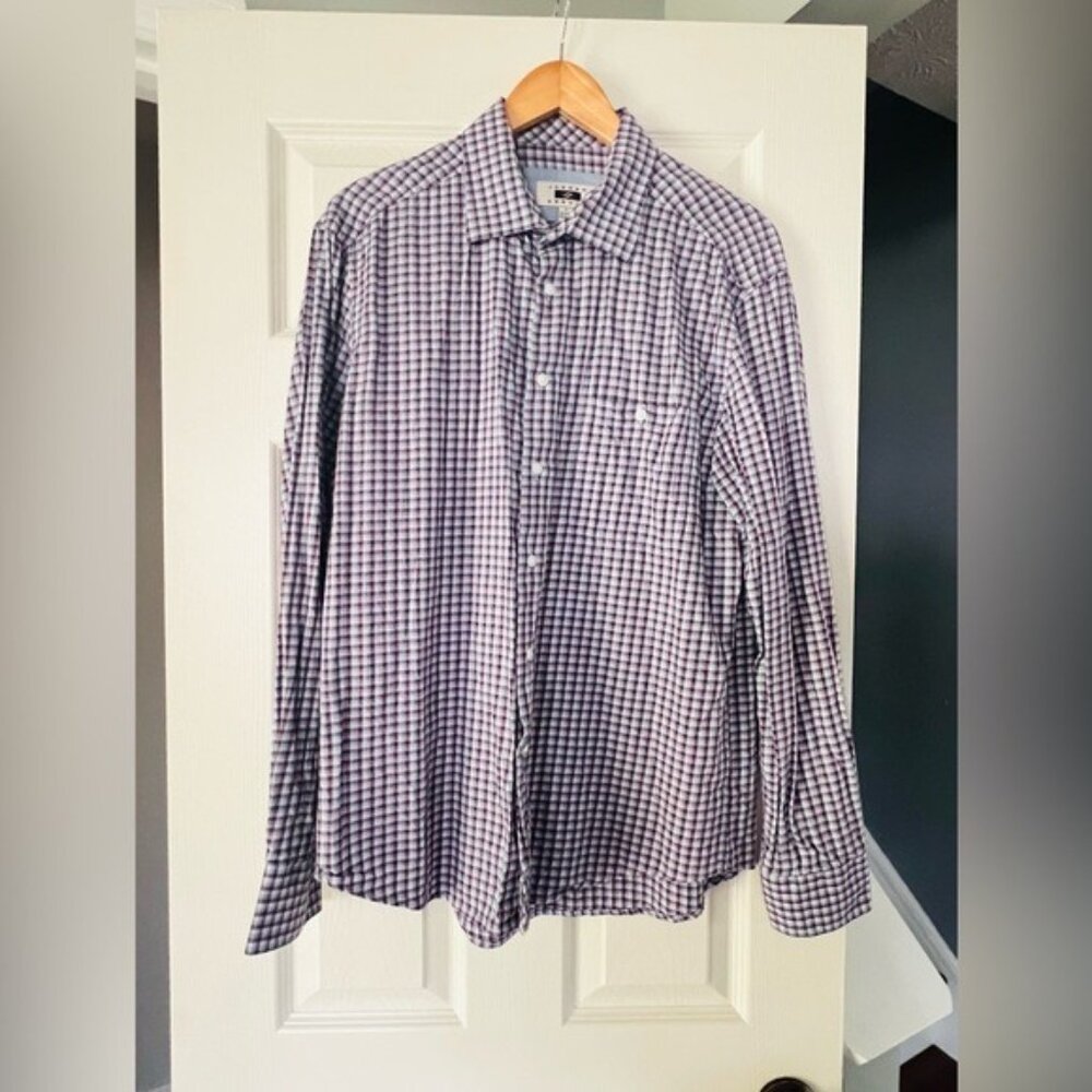 Joseph Abboud Men’s Plaid Button Down Shirt Large Purple White Cotton
